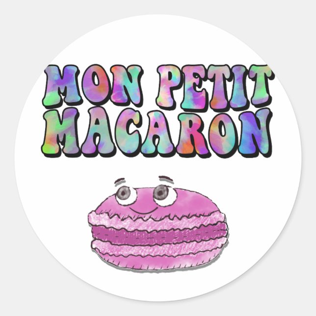 Mon Petit Macaron Retro Tie Dye Groovy Text Classic Round Sticker (Front)