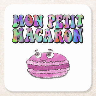 Mon Petit Macaron Retro Tie Dye Groovy Text Square Paper Coaster