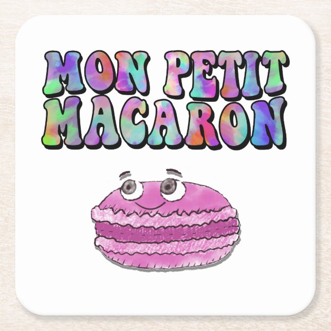 Mon Petit Macaron Retro Tie Dye Groovy Text Square Paper Coaster (Front)