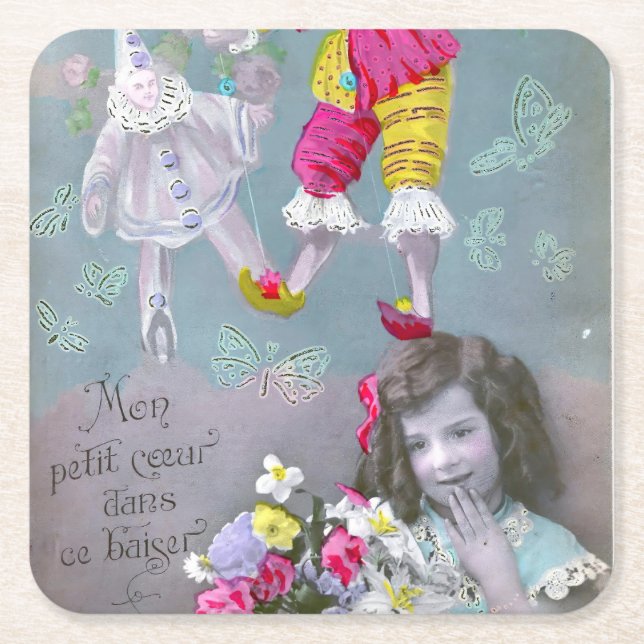 Mon petite coeur dans ce baiser 2 square paper coaster (Front)