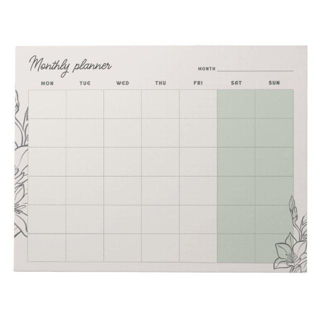 Mon-Sun Minimal Beige Monthly planner, custom text Notepad (Front)