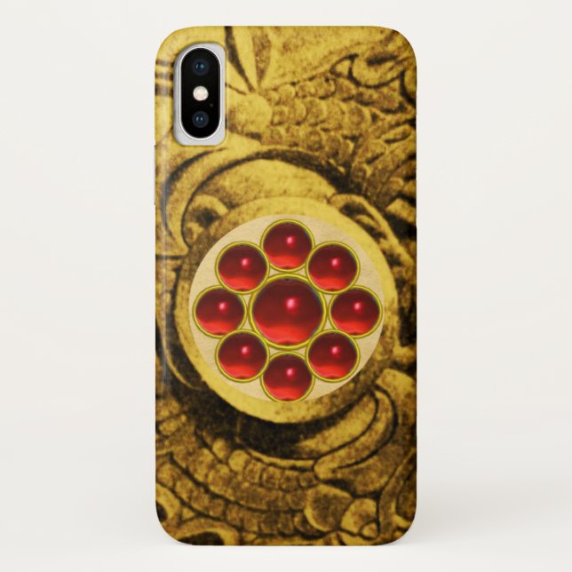 MON WITH RED RUBY GEM GEMSTONES Gold Griffins Case-Mate iPhone Case (Back)