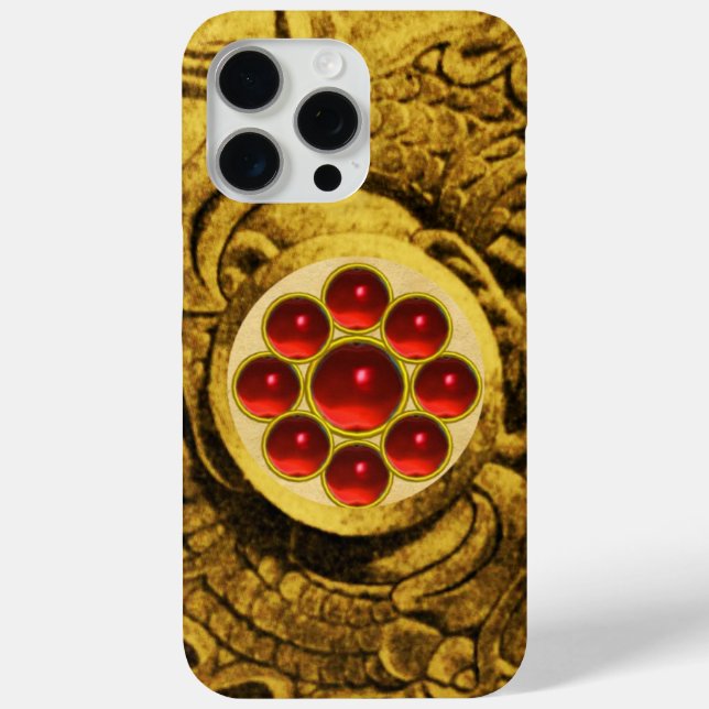 MON WITH RED RUBY GEMSTONS Gold Griffins Case-Mate iPhone Case (Back)
