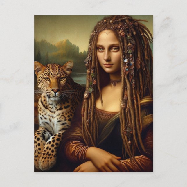 Mona and her Leopard Postcard (Front)