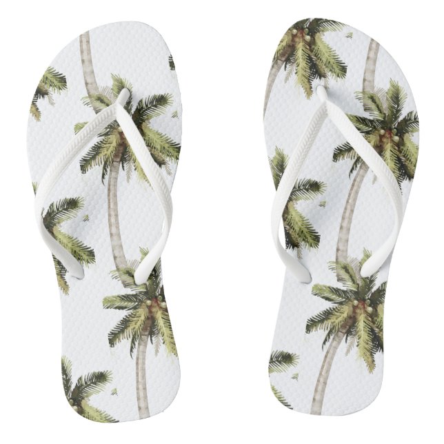 MONA Beach Watercolor Palm Tree Wedding Flip Flops (Footbed)