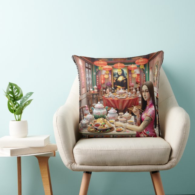 Mona eating China foods in China restaurant Cushion (Chair)