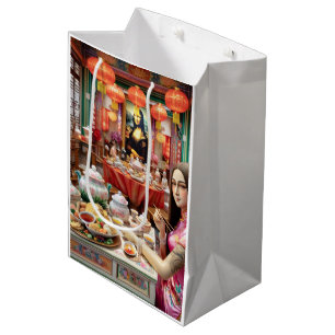 Mona eating China foods in China restaurant Medium Gift Bag