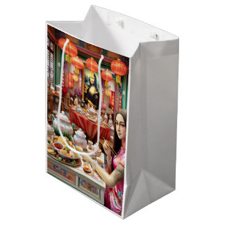 Mona eating China foods in China restaurant  Medium Gift Bag