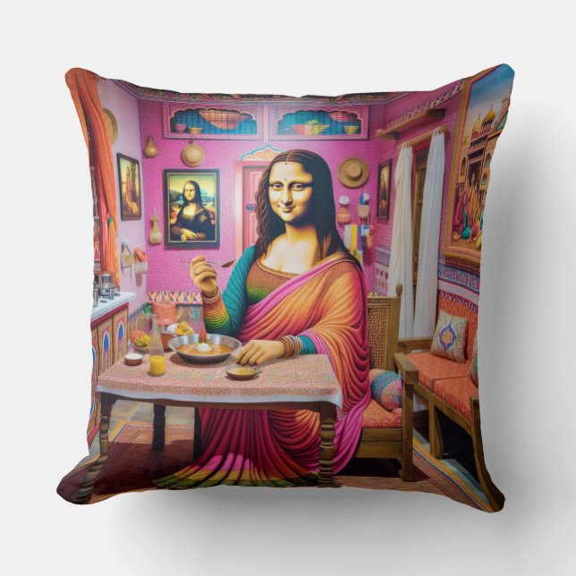 Mona eating Indian Foods Cushion (Front)