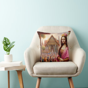 Mona in front of Thai Temple Cushion