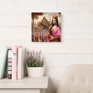 Mona is in front of Thai temple Square Wall Clock