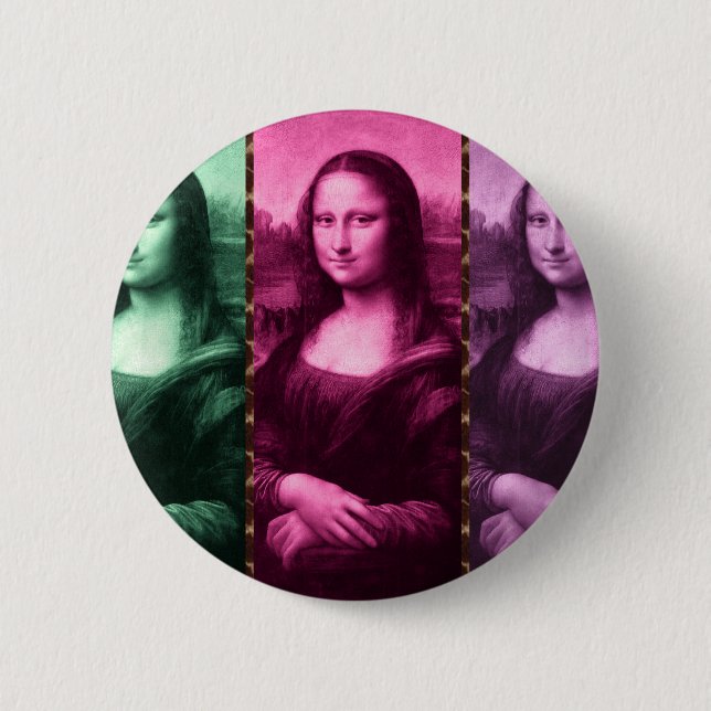Mona Lisa Animal Print Green Pink Purple 6 Cm Round Badge (Front)