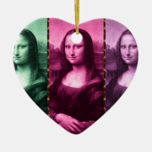 Mona Lisa Animal Print Green Pink Purple Ceramic Ornament