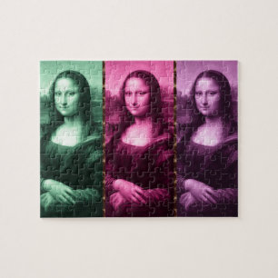 Mona Lisa Animal Print Green Pink Purple Jigsaw Puzzle