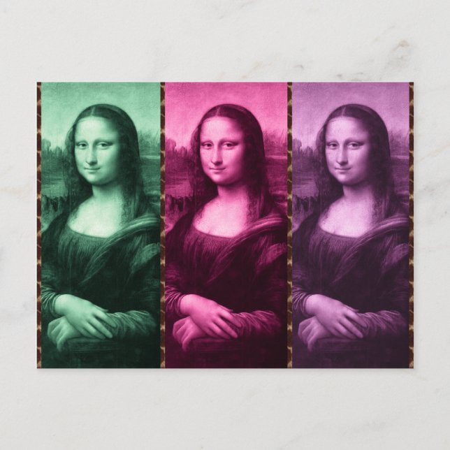 Mona Lisa Animal Print Green Pink Purple Postcard (Front)