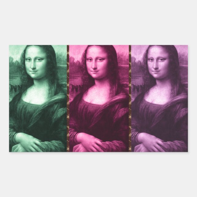 Mona Lisa Animal Print Green Pink Purple Rectangular Sticker (Front)
