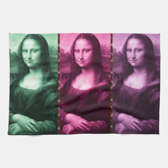 Mona Lisa Animal Print Green Pink Purple Tea Towel (Horizontal)