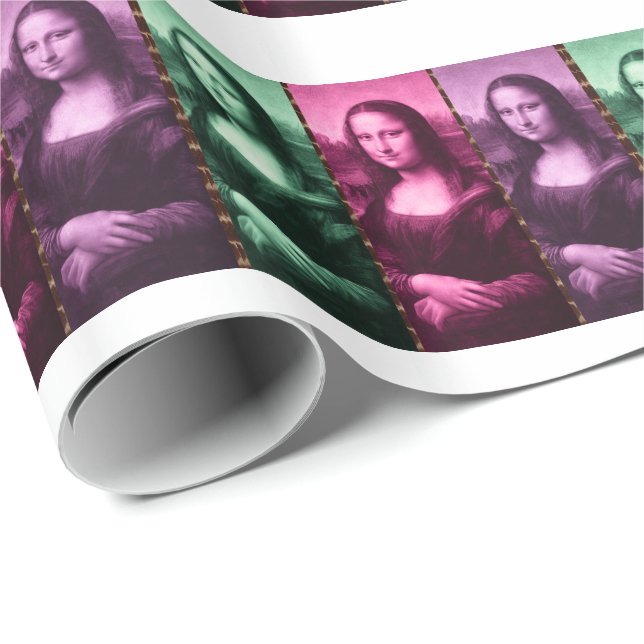 Mona Lisa Animal Print Green Pink Purple Wrapping Paper (Roll Corner)