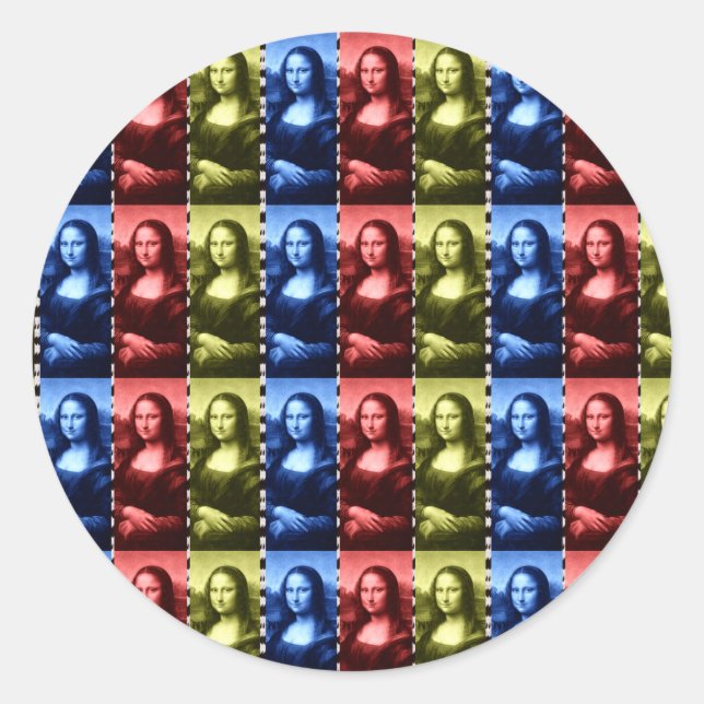 Mona Lisa Animal Print Primary Colours Classic Round Sticker (Front)