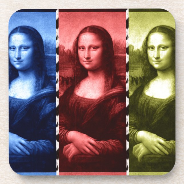 Mona Lisa Animal Print Primary Colours Coaster (Front)