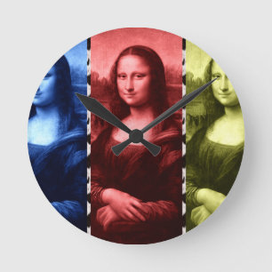 Mona Lisa Animal Print Primary Colours Round Clock