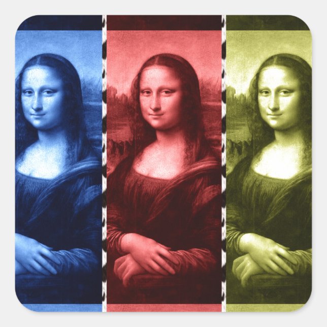 Mona Lisa Animal Print Primary Colours Square Sticker (Front)