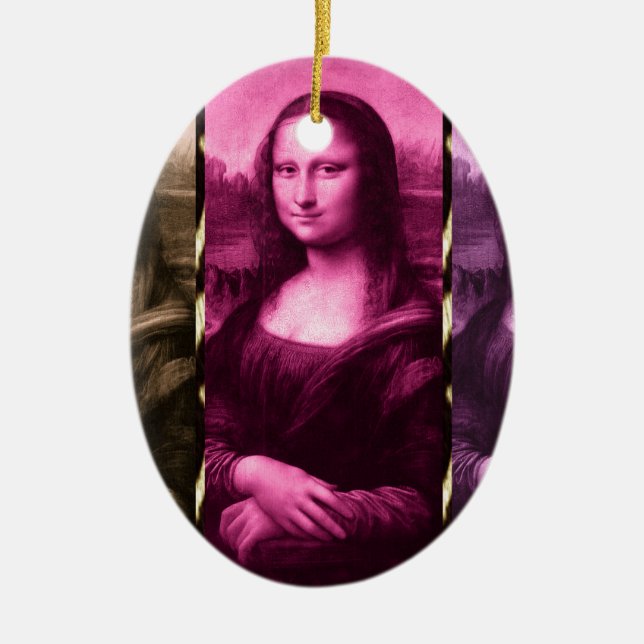Mona Lisa Animal Print Purple Pink Chocolate Ceramic Ornament (Front)