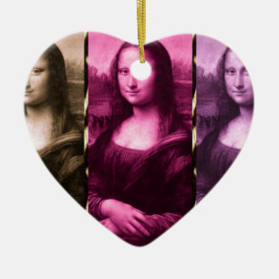 Mona Lisa Animal Print Purple Pink Chocolate Ceramic Tree Decoration