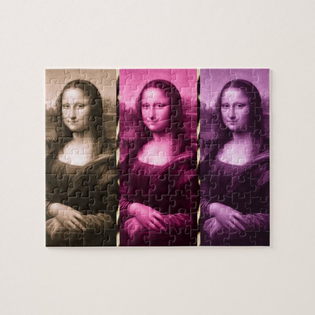 Mona Lisa Animal Print Purple Pink Chocolate Jigsaw Puzzle (Horizontal)