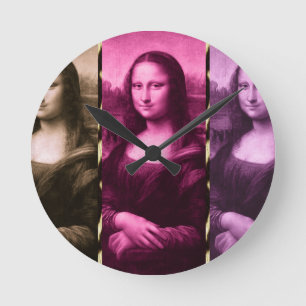 Mona Lisa Animal Print Purple Pink Chocolate Round Clock