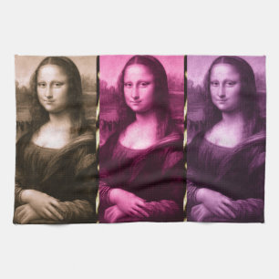 Mona Lisa Animal Print Purple Pink Chocolate Tea Towel