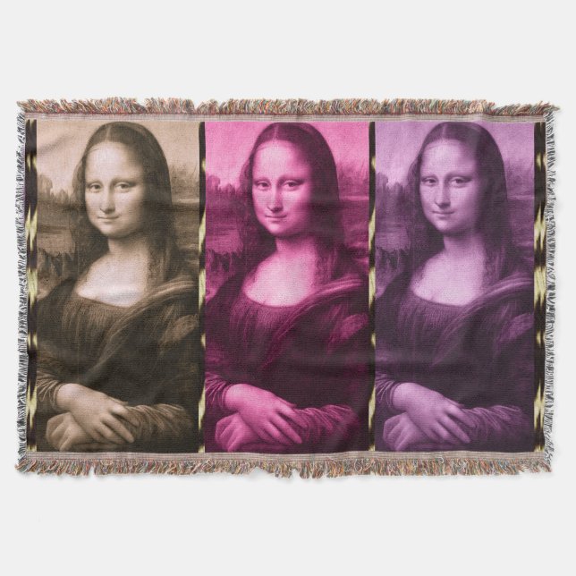 Mona Lisa Animal Print Purple Pink Chocolate Throw Blanket (Front)