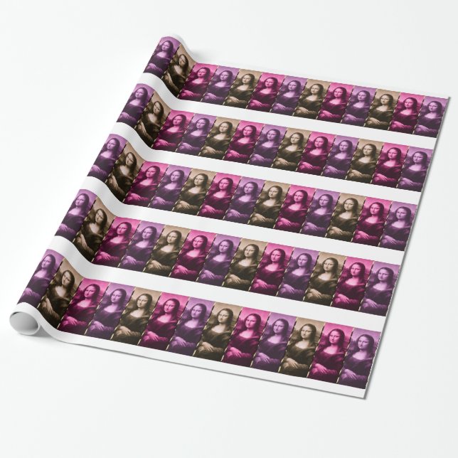 Mona Lisa Animal Print Purple Pink Chocolate Wrapping Paper (Unrolled)