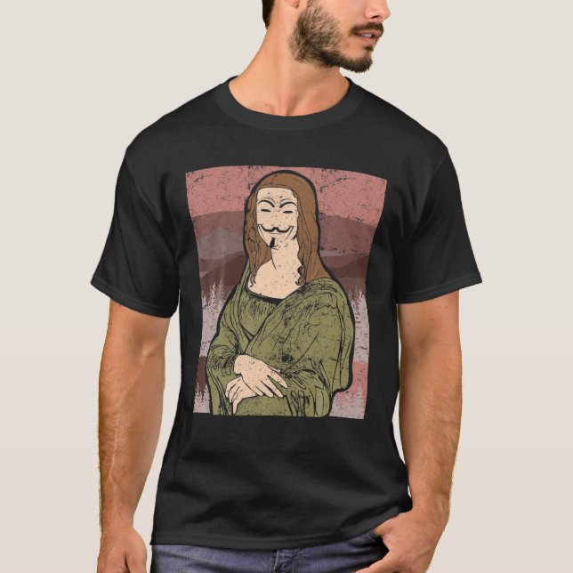 Mona Lisa Anonymous Mask Hacker Mask Programmer T-Shirt (Front)