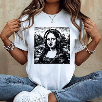Mona Lisa Bass Face Funny Music Lovers DJs T-Shirt