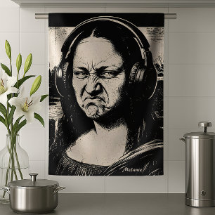 Mona Lisa Bass Face Funny Music Lovers DJs Tea Towel