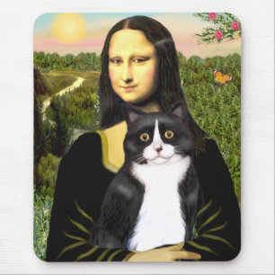 Mona Lisa - black and white cat Mouse Pad