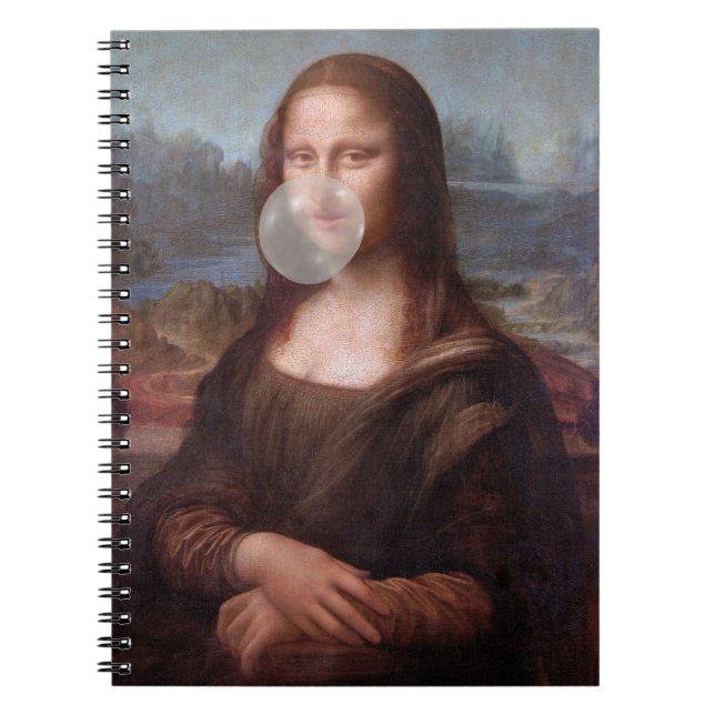 Mona Lisa blowing a grey bubble gum Notebook (Front)