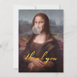 Mona Lisa blowing a grey bubble gum Thank You Card