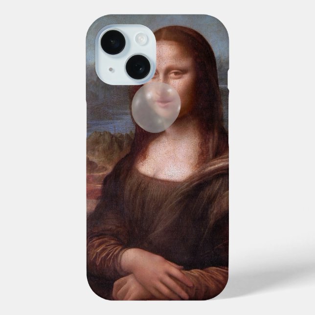 Mona Lisa blowing grey bubble gum Case-Mate iPhone Case (Back)