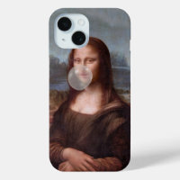 Mona Lisa blowing grey bubble gum
