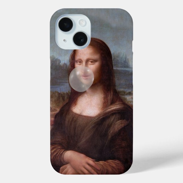 Mona Lisa blowing grey bubble gum Case-Mate iPhone Case (Back)