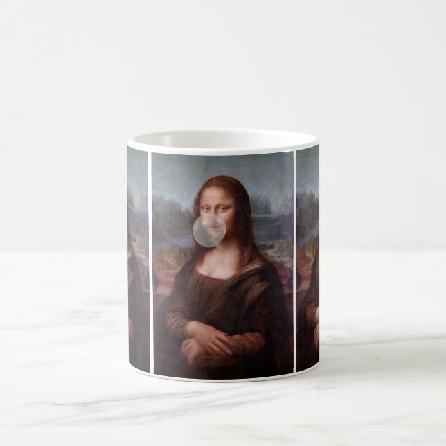 Mona Lisa blowing grey bubble gum Coffee Mug (Center)