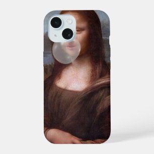 Mona Lisa blowing grey bubble gum iPhone 15 Case