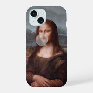 Mona Lisa blowing grey bubble gum iPhone 15 Case