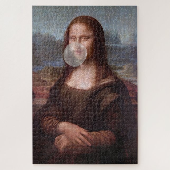 Mona Lisa blowing grey bubble gum Jigsaw Puzzle (Vertical)