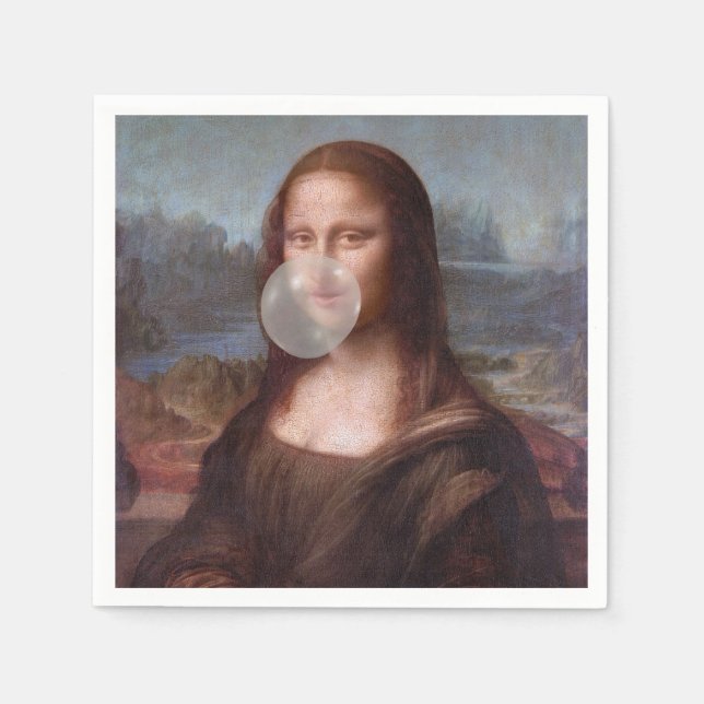 Mona Lisa blowing grey bubble gum Napkin (Front)