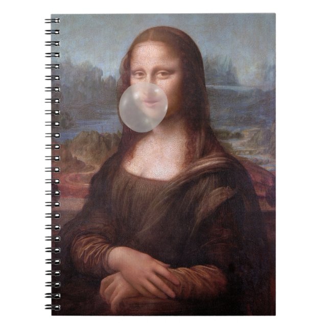 Mona Lisa blowing grey bubble gum Notebook (Front)