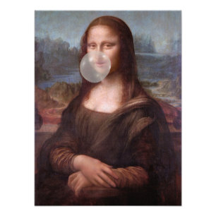 Mona Lisa blowing grey bubble gum Photo Print
