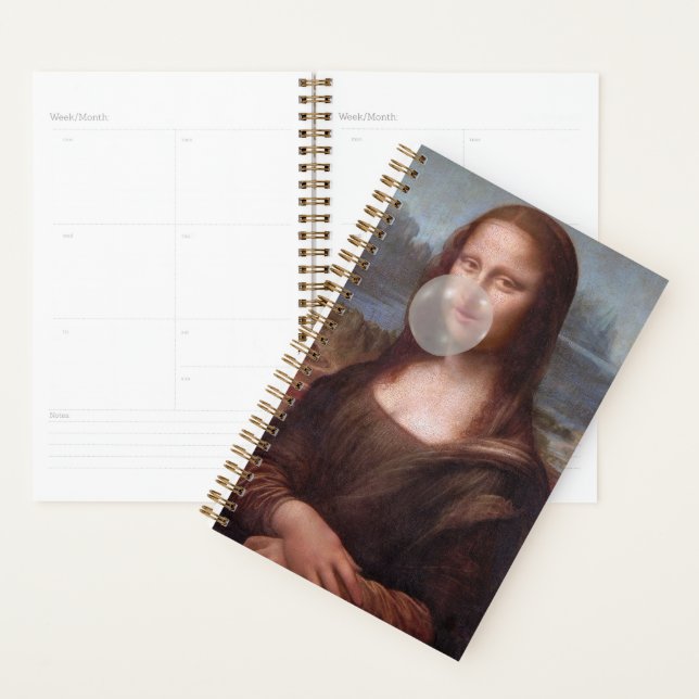 Mona Lisa blowing grey bubble gum Planner (Display)